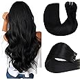 Hetto Clip in Hair Extensions Real Human Hair Jet Black Hair Extensions Clip ins Real Human Hair Black 14 Inch 5pcs 80G