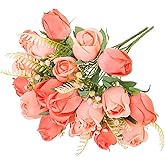 FuleHouzz Artificial Rose Flower 20 Heads 2 Bundles Bridal Bouquet Silk Rose Bulk for Wedding Home Valentine's Day Party Decor, Mixed Living Coral