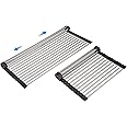 ARAINY Large Telescopic Drain Rack Roll Up Rack Heat-Resistant Dish Drainer Kitchen Sink Rack Over The Sink Dish Drying Rack Stainless Steel Dish Rack (18 Tube 21.25''x12.79'')