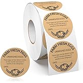 YIKIADA 500 PCS Fram Fresh Eggs Carton Labels with Collection Date 2 Inches Natural Brown Kraft Stickers Self Adhesive Writable Handling Packaging Sticker for Chicken Quail Duck Farmhouse