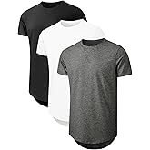Comdecevis Mens 2 Pack Cotton Crewneck T-Shirts Hipster Hip Hop Longline Tees Shirts