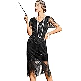 PrettyGuide Women's 1920s Flapper Dress Short Sleeve Glitter Sequin Inspired Fringed Party Cocktail Dresses