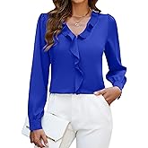 Blooming Jelly Womens Dressy Casual Blouse Business Long Sleeve Tops Ruffle V Neck Work Shirt Fall Outfit 2025