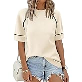 Saodimallsu Womens Short Sleeve Sweaters Crew Neck Lightweight Knit Tops | Casual, Summer Trendy, Pullover Tops,Loose Fit, Ribbed Knit