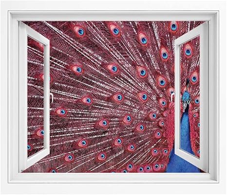 Amazon 孔雀の装飾 絵画風 壁紙ポスター はがせるシール式 1x80 Cm 美しい雄孔雀が彼の羽毛の雄大なシュールな野生動物のテーマアート 窓の景色 目の保養 癒し 気分転換 バーガンディブルーを表示します ウォールステッカー オンライン通販