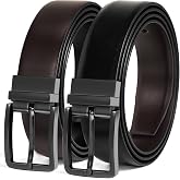 DENGFENGZHE Men's Reversible Belt 1 Piece - 1 3/8" Leather Dress Belt | 2 Sides Colors in 1 Belt, Double-Sided Reversible, Genuine Leather Belts, Trim to Fit, Every Day Dress Casual belt, Gift Box
