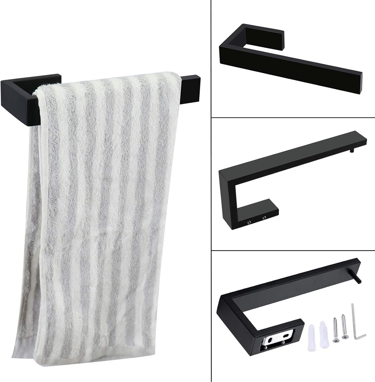 4-Pieces Bathroom Accessories Set Stainless Steel Towel Bar Set Includes 24" Bath Towel Bar & Hand Towel Rack & Toilet Paper Holder & Robe Towel Hooks (Matte Black, 24 inches): Home & Kitchen