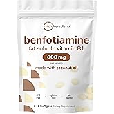 Vitamin B1 Benfotiamine 600mg Per Serving, 240 Coconut Oil Softgels | Bioavailable B Vitamins Supplement, Converted to Active Thiamine | Non-GMO, Soy Free