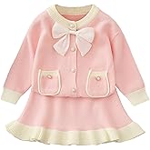 YETANLID Toddler Girls Sweater Skirt Set Bow-knot Cardigan Sweater Winter Coat Set Size 2-7 Years