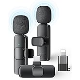 2 Pack Wireless Lavalier Microphone for iPhone iPad and Android Phone, Lapel Mic Plug and Play Wireless Mic Noise Reduction Mini Microphone for Video Recording Interview Podcast Vlog YouTube Tiktok