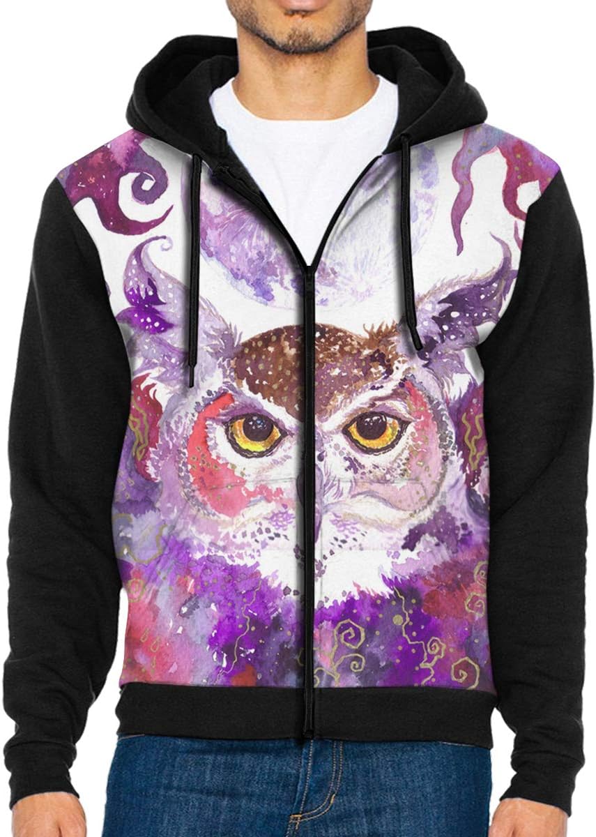 Men's Pullover Hood Purple Owl Art Zip Hoodies Hooded Fashion Jackets Coats