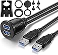 2 Ports Dual USB 3.0 Male to USB 3.0 Female AUX Flush Mount Car Mount Extension Cable for Car Truck Boat Motorcycle Dashboard Panel -(3 Feet)