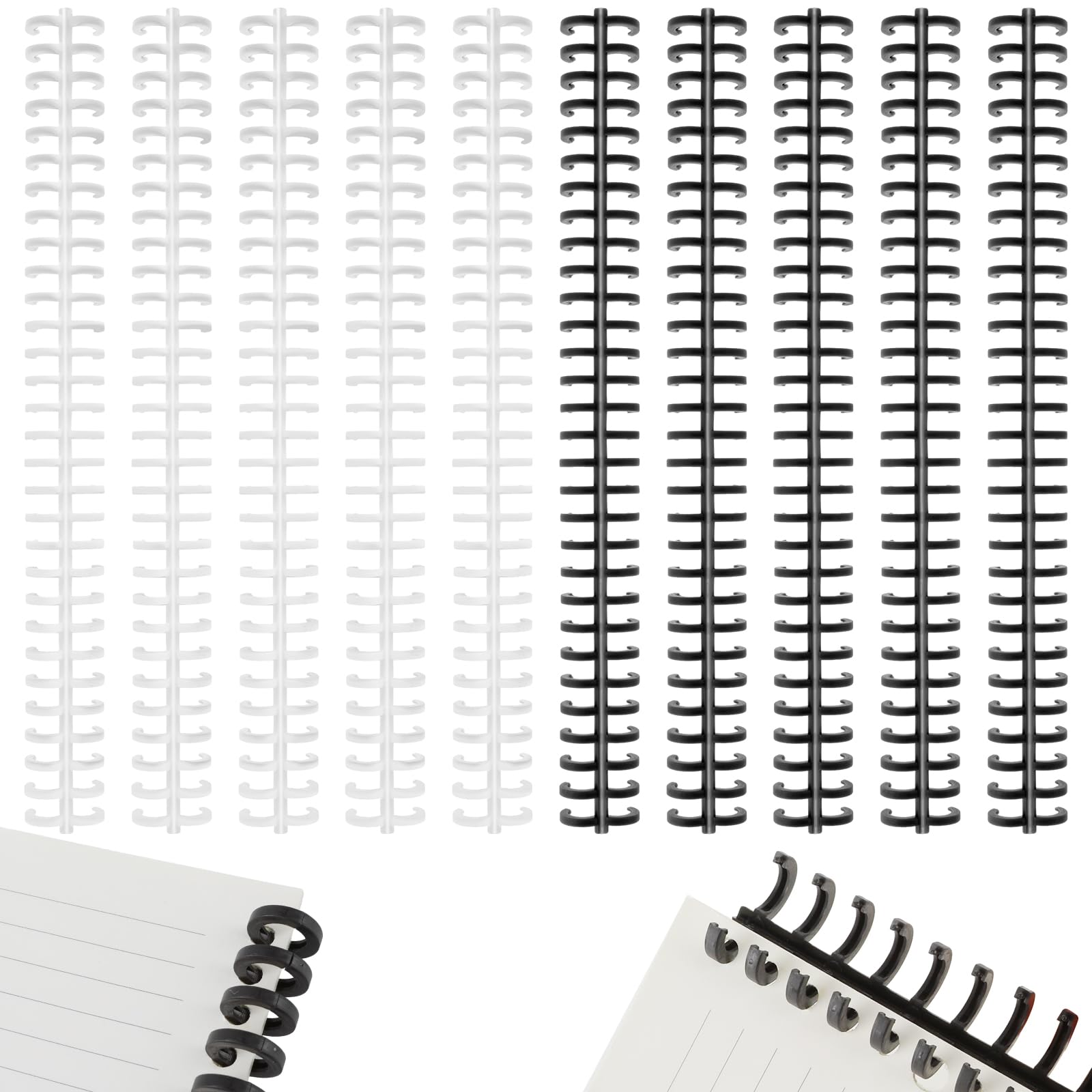 Photo 1 of 10 Pcs Binding Combs 30 Rings Comb Binding Spines Coil Binding Machine Plastic Spiral Book Binder for Teacher Student Document Notebook File Making, Black White, 3/8 Inch