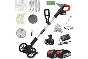 FUZHUNAIS Cordless Weed Wacker Battery Powered Electric Weed Trimmer, with 2Pcs 21V Battery 5 Types Blades Lightweight Grass Trimmer Edger Lawn Tool, Push Wheeled No-String Trimmer for Garden Yard