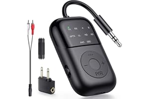 CPTEA Bluetooth Transmitter Receiver, 2-in-1 Bluetooth 5.4 Adapter for TV, Airplane, Gym Equipment, Cars, PC, Supports to 2 Wireless Headphones, Cell Phones, Wireless Receiver for Car, Home Stereo- Black