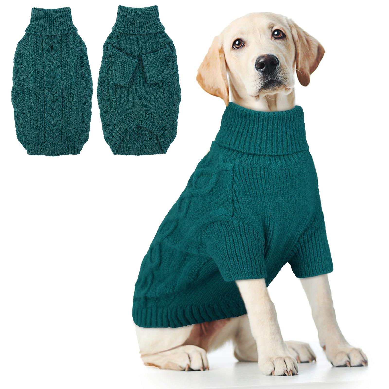 Hjumarayan Dog Jumper Large, Knitted Jumpers for Large Dogs, Warm Pet Clothes Outfit for Winter Outdoor, Soft Sweater Thick Coat for French Bulldog, Border Collie, Peacock Green XL