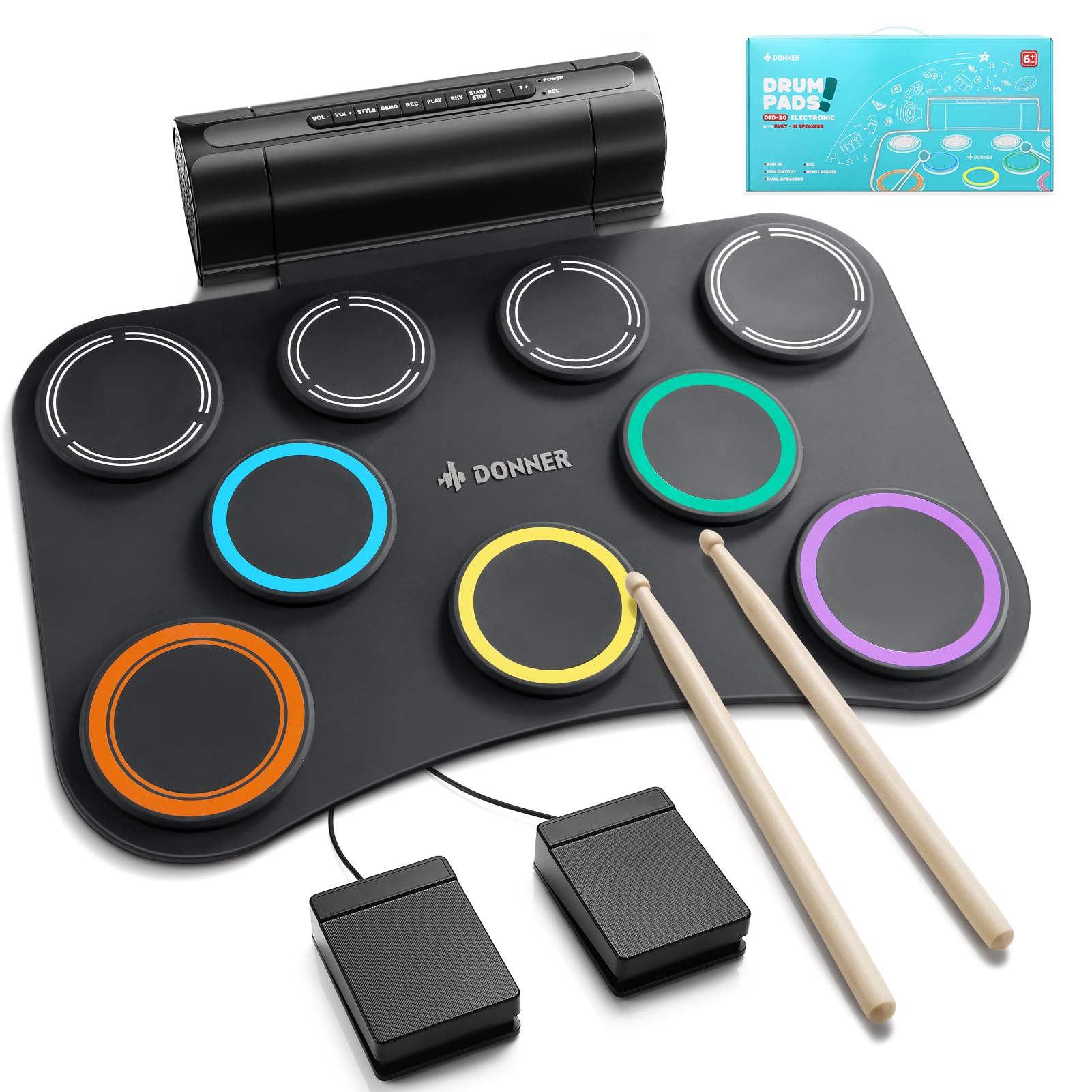 Photo 1 of Donner Electric Drum Pad, 9 Pads Electronic Drum Set Roll Up Quiet Drum Pad Built-in Speaker, 40 Drum Lessons Included, Kids Holiday & Birthday Instrument Toys DED-20(SE)