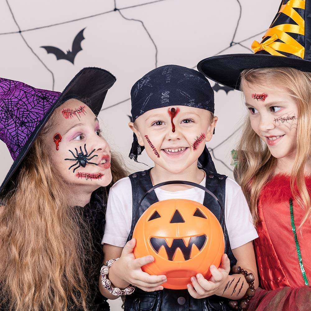 12pcs Halloween Temporary Tattoos Scar Fake Wound Blood Bleeding Spider Tattoo Stickers for Halloween Party Zombies CosPlay Costume