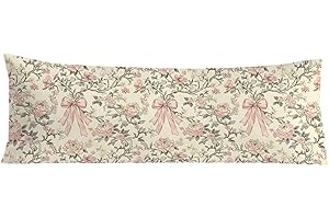Exqcom Coquette Chinoiserie Pink Floral Bow Body Pillow Covers 20x54, Grandmillennial Home Decor, Girly Aesthetic Pink Flower Long Body Pillow Case Cover with Hidden Zipper for Women Adults Girls
