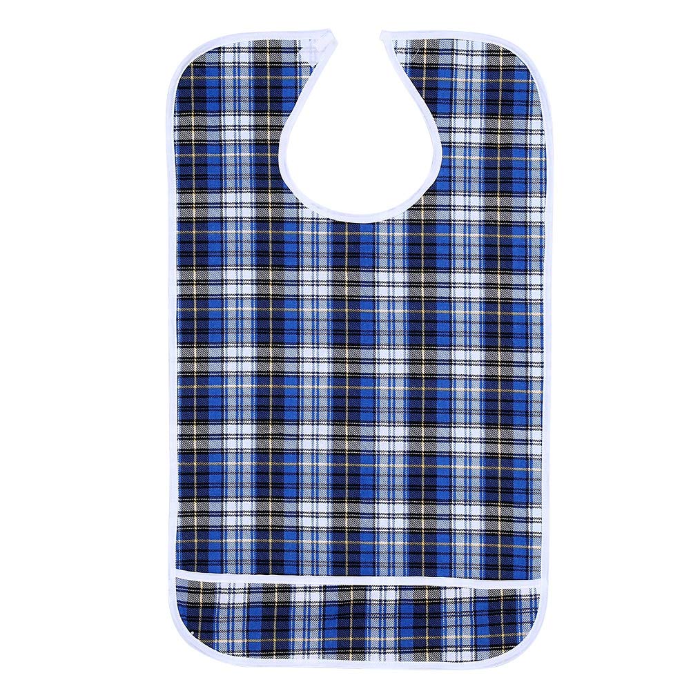 FILFEEL Adult Bibs, Waterproof Mealtime Bibs Double Layer Reusable Dining Clothing Protector for Elderly Women Men, 17.7" x 35.4"(Blue)