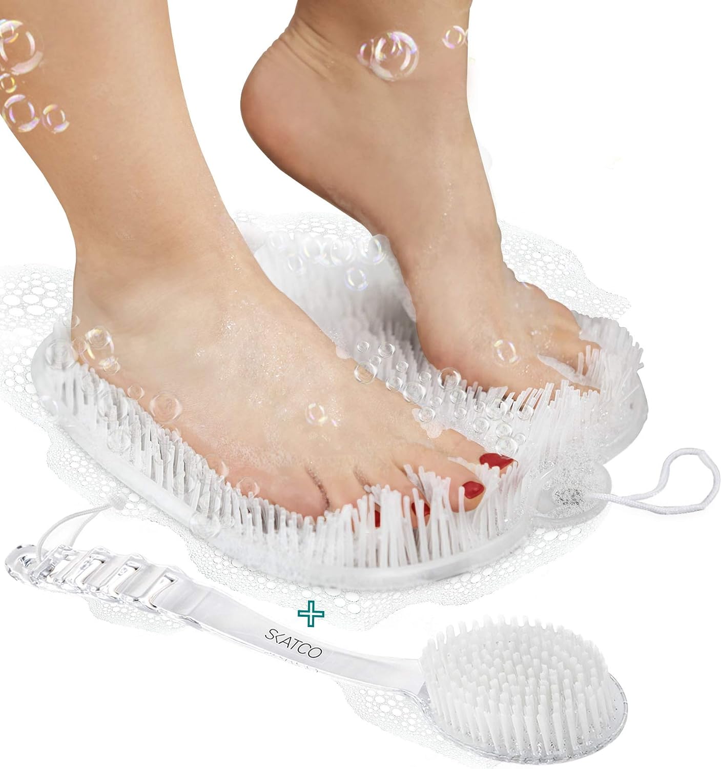 SKATCO Foot Scrubber for Shower and Body Brush Set. Comfortable to Stand Shower Feet Scrubber No Plastic Smell