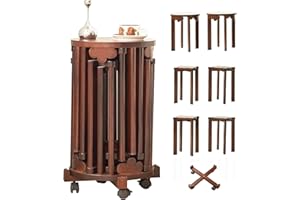 GTIWROTN Stackable Stools Set of 6, 18 Inch Round Wooden Stools with Wheels, 6-in-1 Nesting Side Tables Coffee Table for Living Room, Kitchen, Bedroom and Balcony (6)