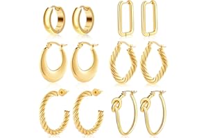 YMOMODE Gold Hoop Earrings - 6 Pairs 18K Gold Earrings for Women, Earrings for Women Trendy, Hypoallergenic Hoop, Clip on Earrings, Jewelry for Women