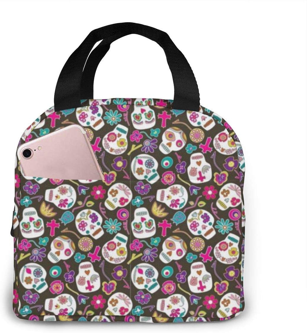 Sugar Skulls Lunch Bag Reusable Lunch Tote Travel Picnic