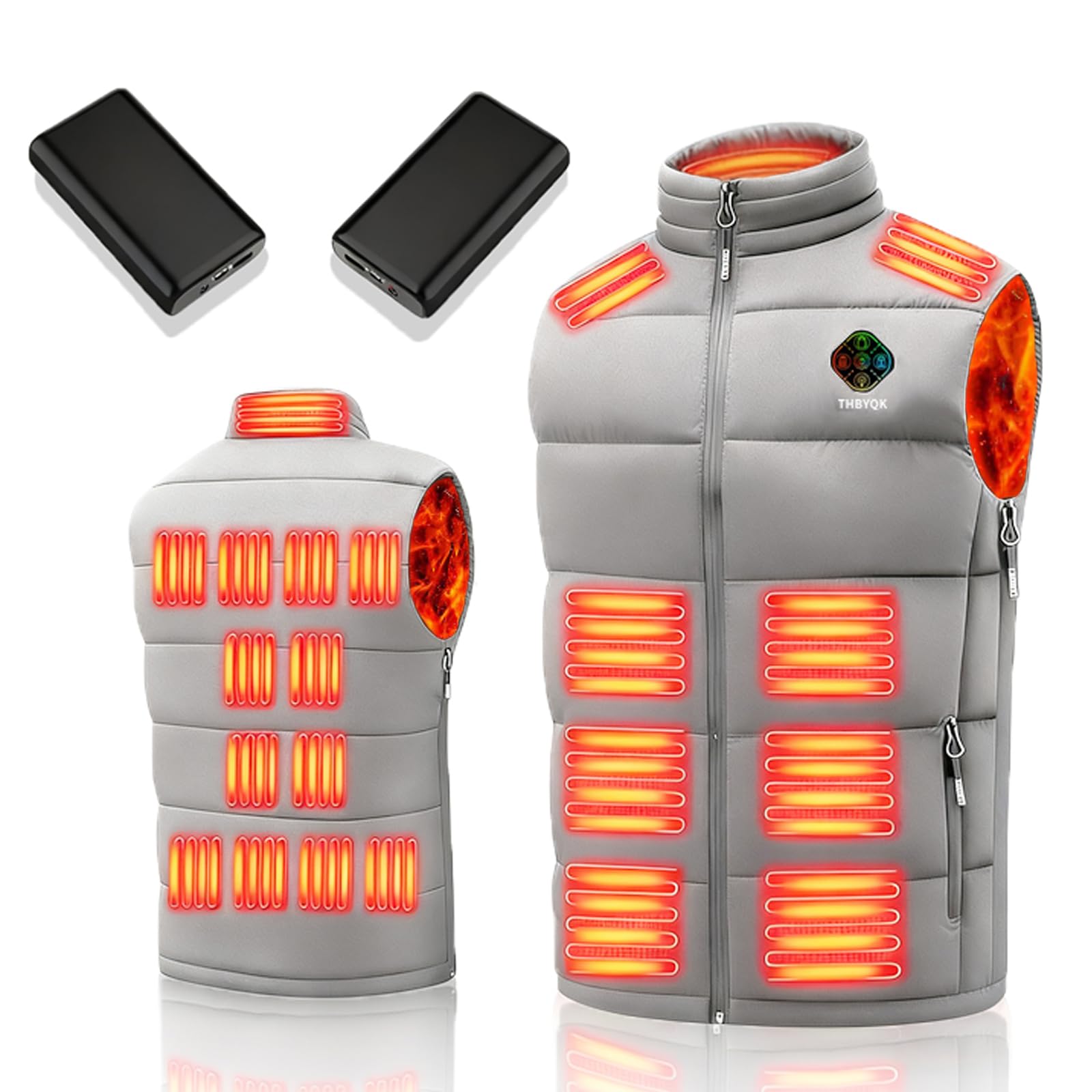 Photo 1 of THBYQK 21 Zone Heated Vest for Men & Women with 2 Pcs 20000mAH 7.4V Battery Pack 5 in 1 Smart Controller (US, Alpha, Small, Regular, Regular, Grey)