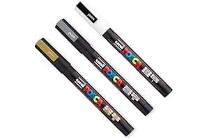 Posca PC-3M Paint Marker Art Pens - 0.9-1.3mm Nib - Pack of 3 - Gold, Silver, and White