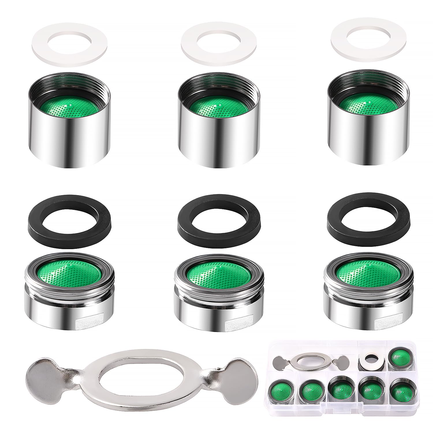 YIXISI 6 PCS M22 Female Thread + M24 Male Thread Faucet Tap Aerator, with Faucet Aerator Wrench and 6 Rubber Gaskets, Faucet Tap Aerators Nozzle, Tap Spout Aerator with ABS Filter