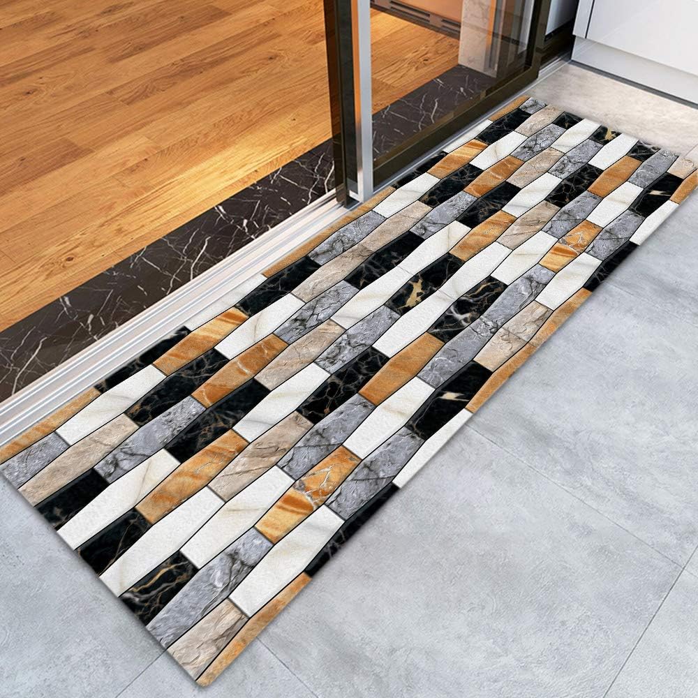 Marble Floor Print Memory Foam Comfort Mat Non Slip Super Soft Coral Fleece Rug Doormats Carpet for Kitchen Dining and Living Room 47 X 16 inches