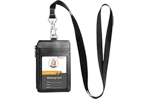 Teskyer ID Badge Holder with Lanyard, 1 Zip Pocket and 4 Card Slots, Lanyard ID Card Holder Wallet for Office School Work Badges, Cruise Ship Cards, Hotel Key Cards, Pass Cards - Black