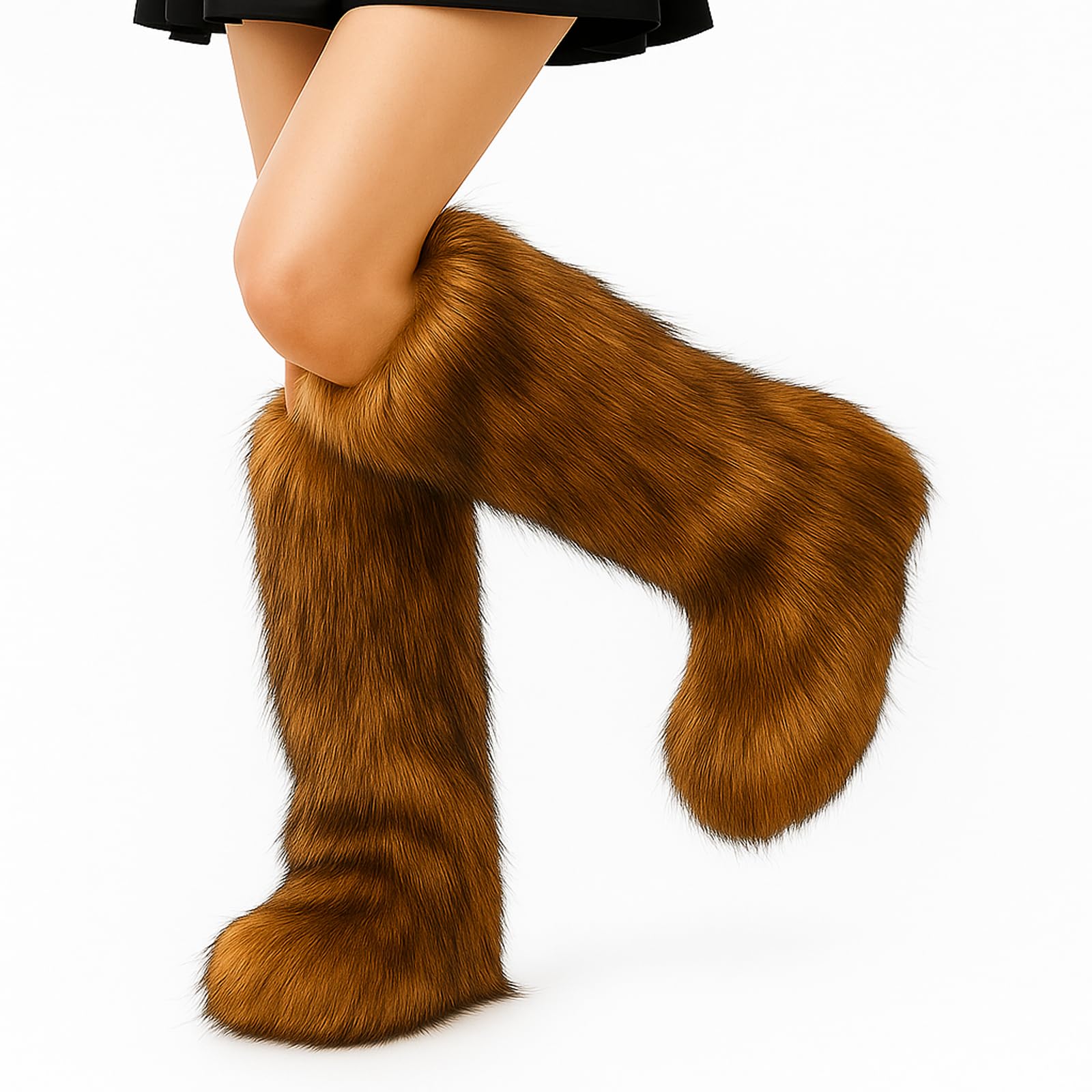 Photo 1 of Berlune Faux Fur Fuzzy Leg Warmers Furry Boot Cuff Fur Fluffy Shoes Cover Sleeves for Women Valentines Winter Costumes(Long,Brown)