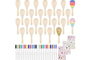 PLULON 15 Pcs Mini Wooden Maracas for Kids Unfinished Wood Maracas Bulk with 15 Pcs Colorful Painting Tools for Fiesta Party Decorations Mexican Party Favors Cinco De Mayo Party Supplies