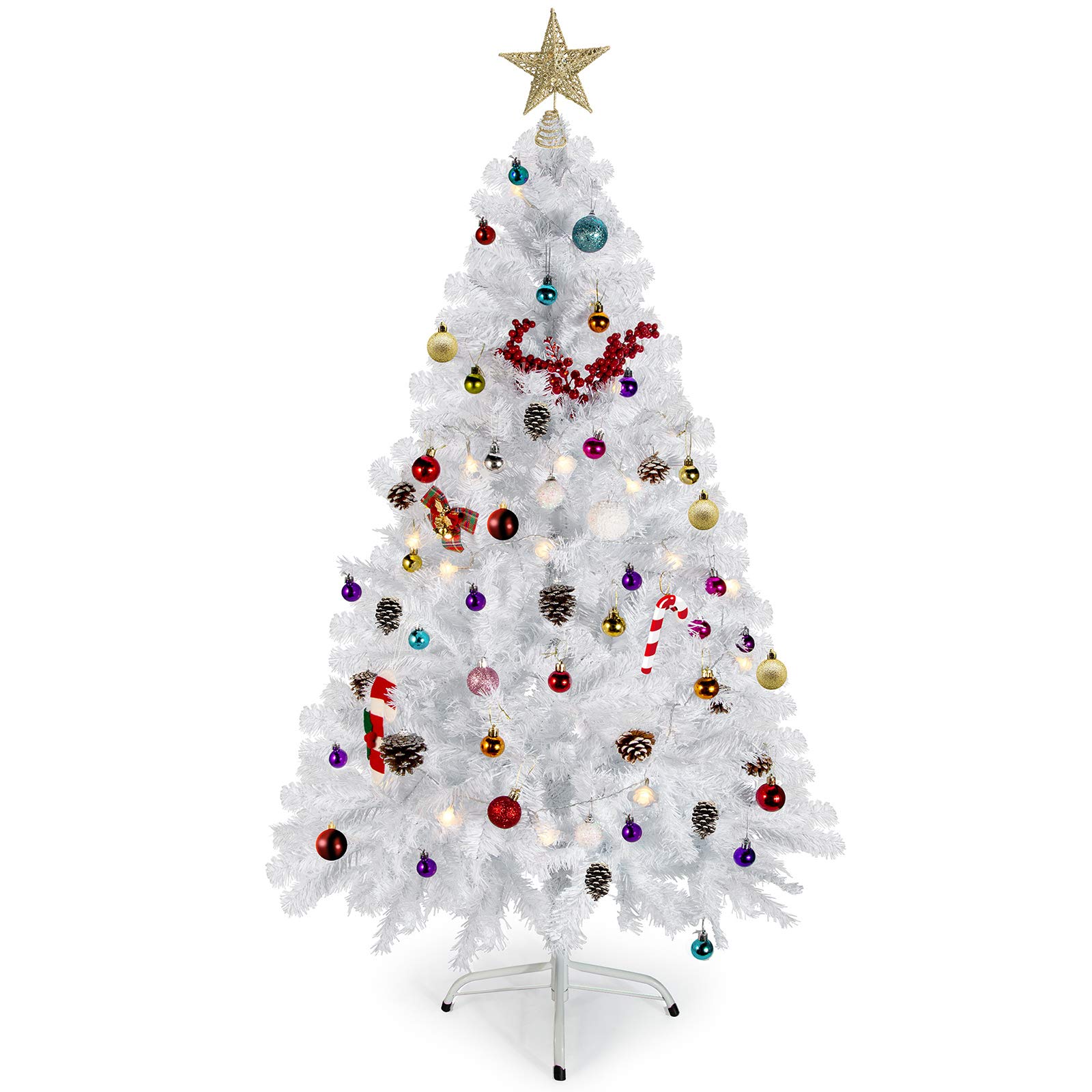 Christmas Tree with Snow White Led Lights Xmas Pine Trees Arbol Navidad Artificial Frosted for Home Heistmas Decorations, 4.5 Ft