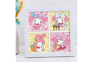 ROFOLO Children's Diamond Art Painting Set, Children's Frame Art and Crafts, 4-Frame Digital Full Diamond Painting Set Home Decoration (Pink-Melo)
