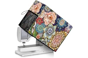 Annejudy Colorful Boho Floral Sewing Machine Cover with Rope Durable Protective Dust Cover with Pockets for Most Standard Sewing Machines and Accessories Machine Washable
