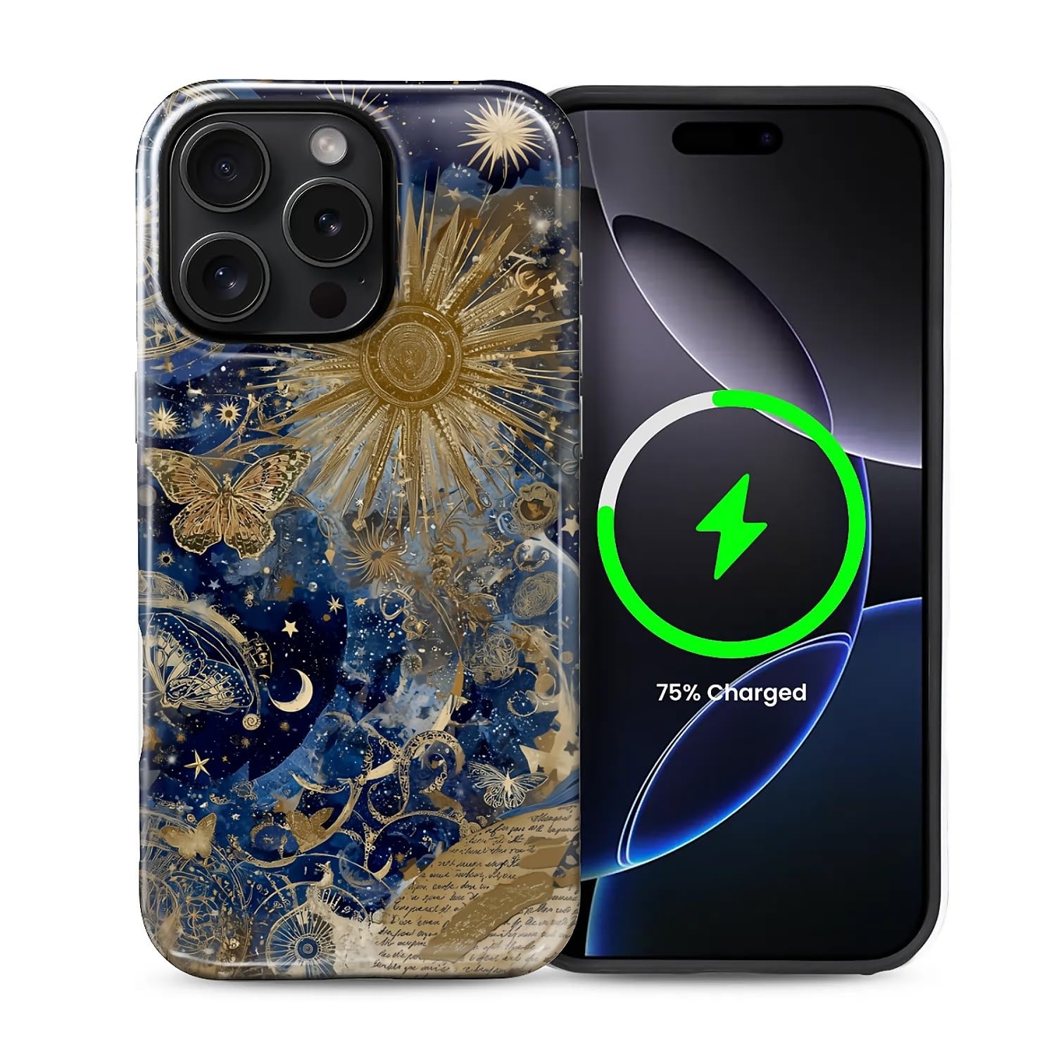 Flivro Magnetic Case for iPhone 15 Pro, Compatible with Magsafe PC Hard Shell & Silicone Inner Bumper Anti-Scratch Full-Body Cover Shockproof Slim Design Abstract Cosmic Sun Star Galaxy