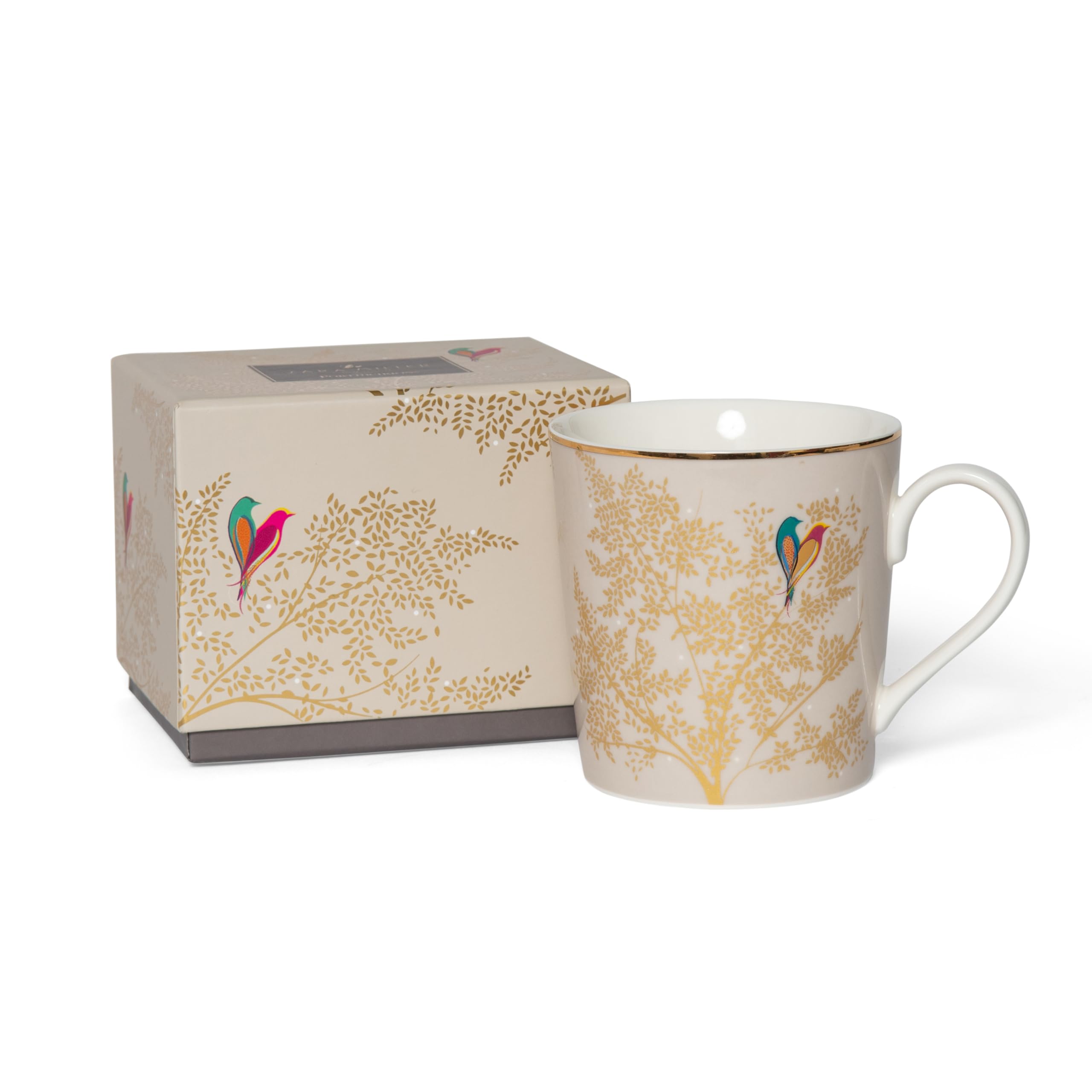Sara Miller for Portmeirion SMCY78914-XG Mug-Light Grey Single, White/Gold