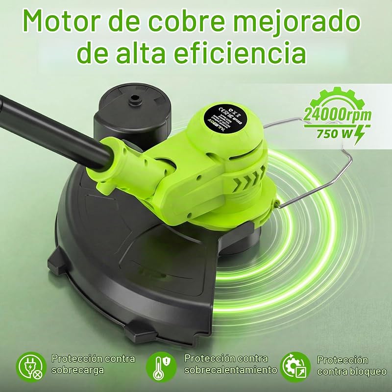 Cortador de 21V 750W com LCD: aparador de relva 2 em 1 (30cm), 2 baterias, avanço automático e cabeça ajustável. Poderoso e leve para jardins. (Linha Pro Garden)