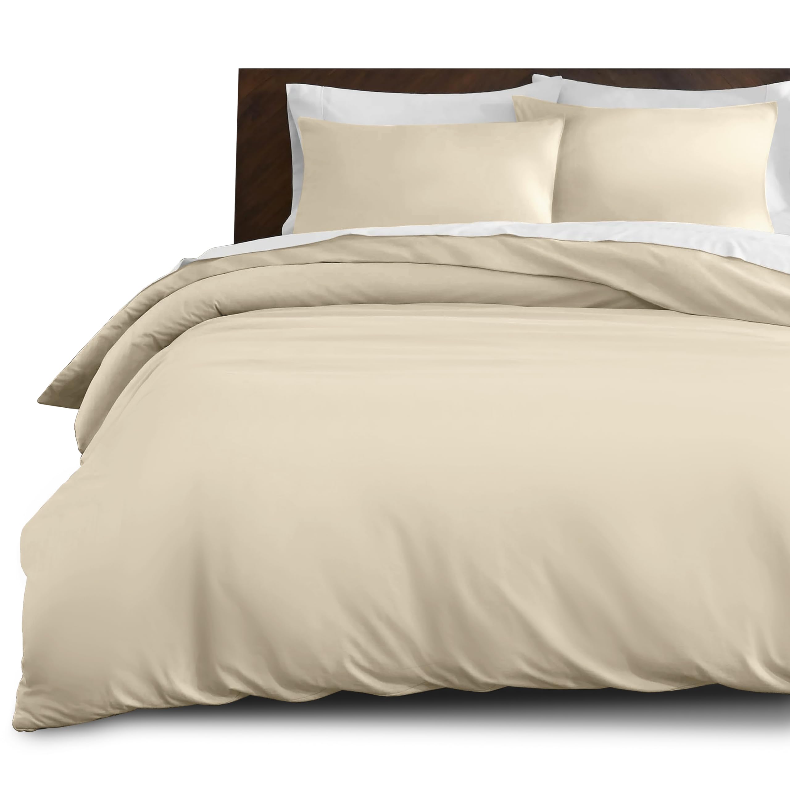 Imperial Rooms Single Duvet Cover Set Brushed Microfiber Plain Bedding Bed Set Button Closure Ultra Soft 2 PCs Quilt Cover with Pillow Case (135 x 200 Cm Cream) — image 1