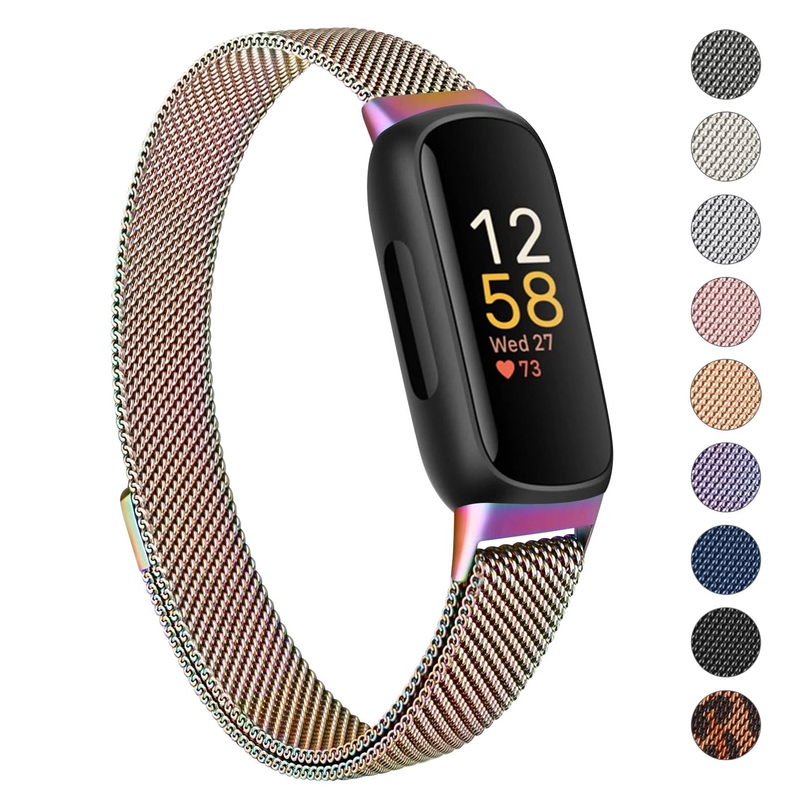 Vancle Strap compatible with Fitbit Inspire 3 Straps for Women Men, Stainless Steel Mesh Loop Adjustable Wristband Replacement Strap (Colourful) — image 1