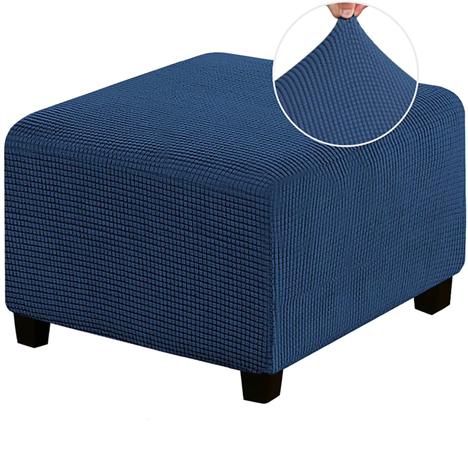 HJLRR Square Ottoman Cover, Feature Stretch Thick Soft Jacquard Fabric Footstool Protector Covers, Removable Anti-Slip Furniture Protectors Storage Foot Stool,navy Blue,M