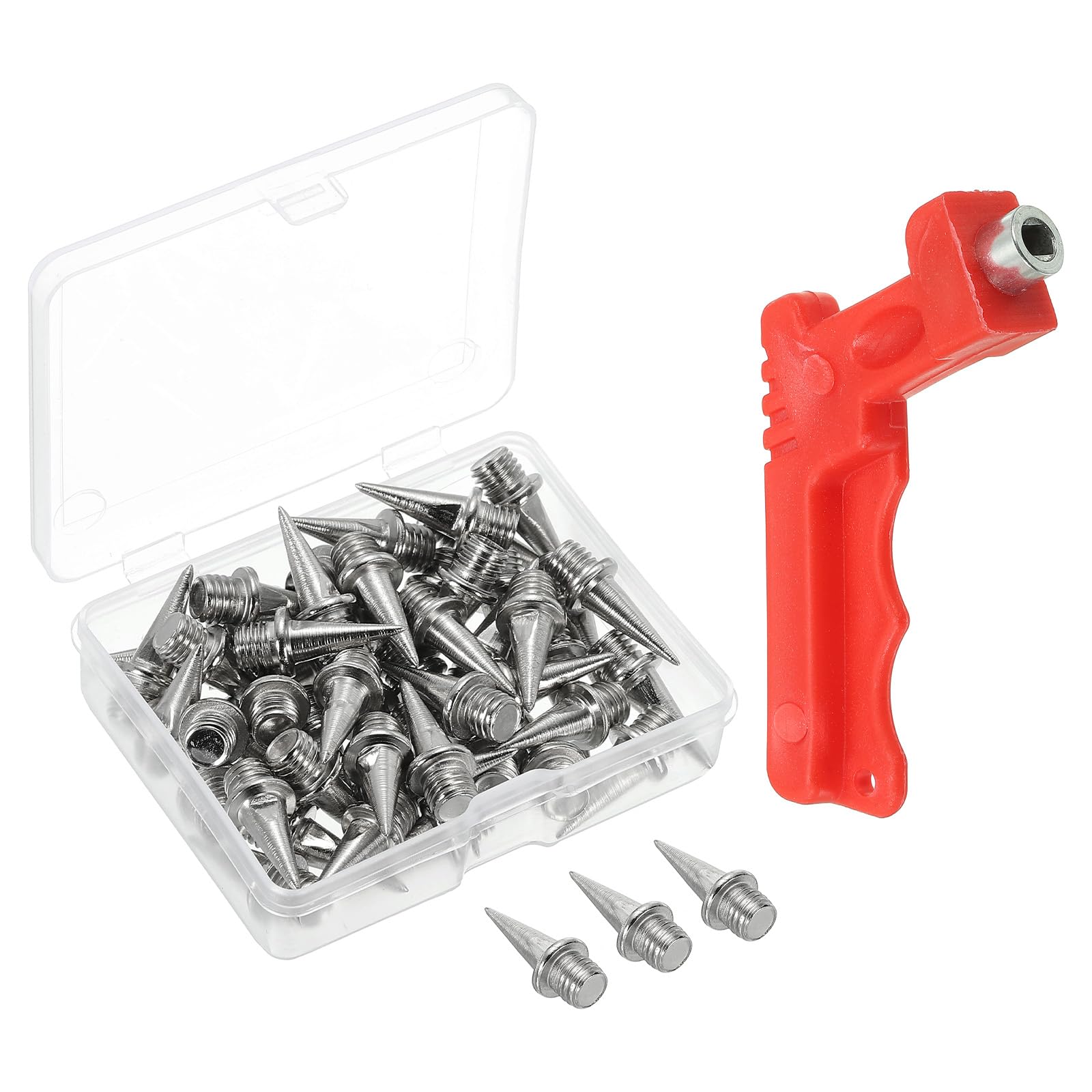 PATIKIL 1/2Inch Shoe Spikes, 50 Pack Steel Long Spikes Track and Field Running Spikes Replacement Spikes Nails with Spike Wrench for Jumping Sprint Sports Short Running Track, Silver