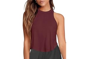 LASLULU Womens Crop Tops Sleeveless Workout Tops Halter Neck Flowy Athletic Shirts Cropped Tank Tops Muscle Tank