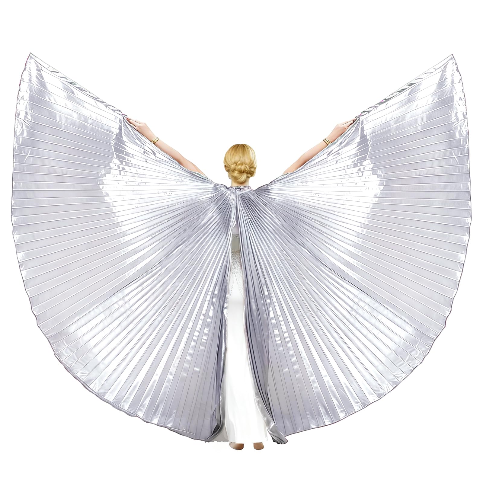 Baisdan Opening Isis Wings with Sticks, Belly Dance Butterfly Wings for Women, Halloween & Carnival Performance Costume Silver — image 1