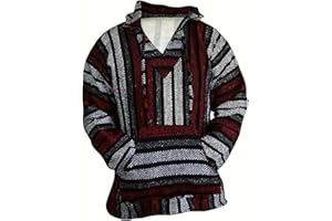 Mens Mexican Baja Hoodie Hippie Surf Poncho Sweater Sweatshirt Pullover Jerga Surf Poncho Jacket Coat Hoodie