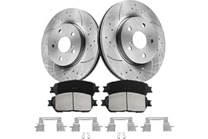 MOTOREVO Front Brake Pads And Rotors Kit Vented Compatible With Toyota Sienna 2004 2005 2006 2007 2008 2009 2010 Drilled Slotted Brake Rotors Ceramic Brake Pads (11.7in) 296mm Brakes And Rotors Kit