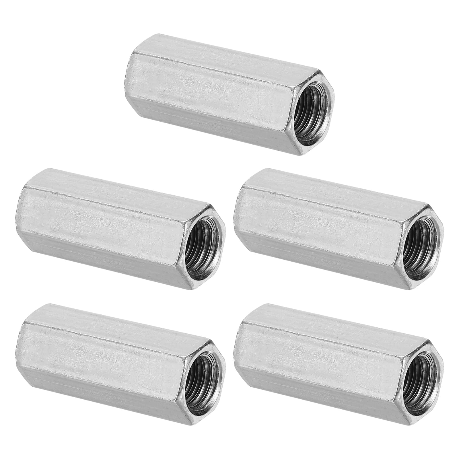 PATIKIL 1/2"-13 UNC Hex Coupling Nuts, 5Pcs 1.77" Long Fully Threaded Rod Coupling Nut Studding Connector Fasteners Galvanized Carbon Steel